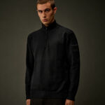 Pull Col Zippé en Laine Merinos Noir CP METROPOLIS SERIES