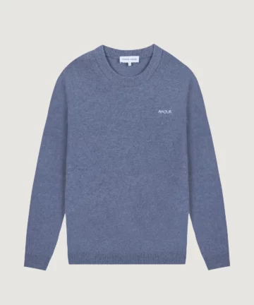Pull Col Rond En Laine Bleu Brodé Amour MAISON LABICHE