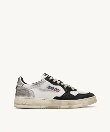 Baskets Medalist Low Super Vintage En Cuir Blanc Noir Et Argent AUTRY