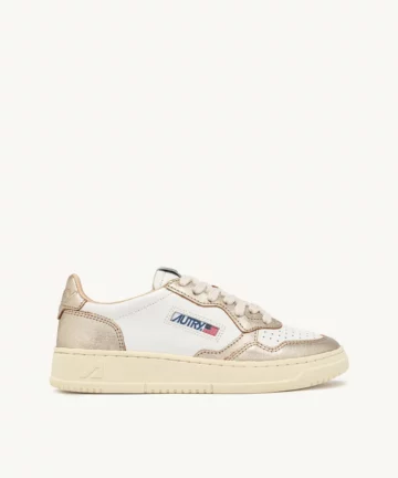 Baskets Femme Medalist En Cuir Blanc Et Platine Métallisée AUTRY