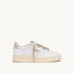 Baskets Femme Medalist En Cuir Blanc Et Details Lurex Or AUTRY
