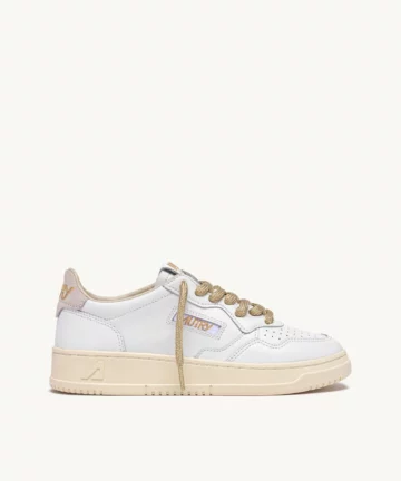 Baskets Femme Medalist En Cuir Blanc Et Details Lurex Or AUTRY