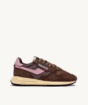 Baskets Femme Reelwind Low En Nylon Daim Et Cuir Marron Et Rose AUTRY