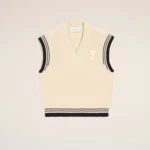 Pull Blanc Sans Manches En Laine Côtelée AMI PARIS