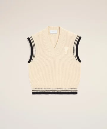 Pull Blanc Sans Manches En Laine Côtelée AMI PARIS