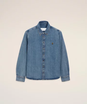 Chemise En Denim Bleu Cœur Camel AMI PARIS