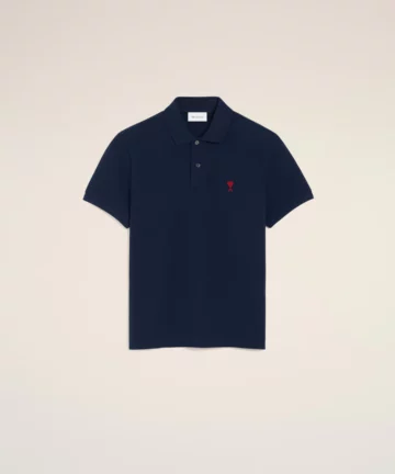 Polo Bleu Cœur Rouge En Coton AMI PARIS