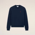 Sweatshirt Col Rond Bleu Cœur Rouge Brodé AMI PARIS