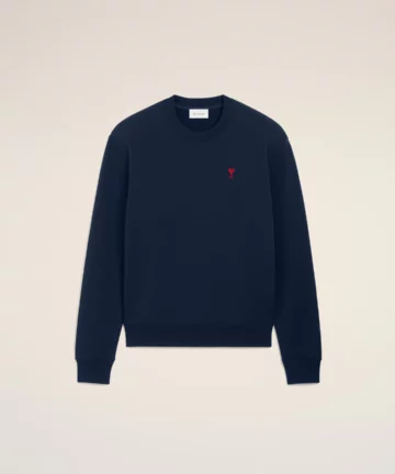 Sweatshirt Col Rond Bleu Cœur Rouge Brodé AMI PARIS