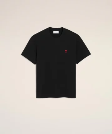 Tee-Shirt Noir Cœur Rouge Brodé AMI PARIS