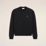 Sweatshirt Col Rond Noir Cœur Blanc Brodé AMI PARIS