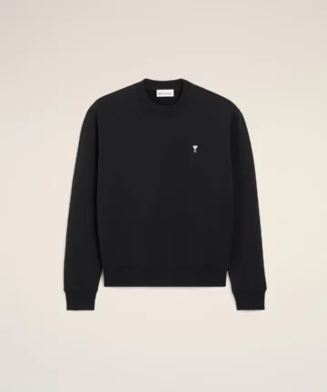 Sweatshirt Col Rond Noir Cœur Blanc Brodé AMI PARIS