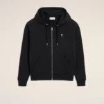 Hoodie Zippé Noir Cœur Blanc Brodé AMI PARIS