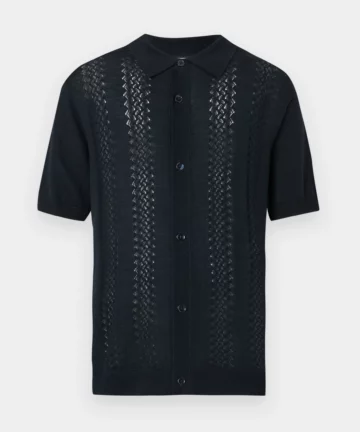 Cardigan Polo A manches Courtes Ajouré Marine NN07