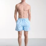 Maillot De Bain Vichy Bleu Clair Brodé BISOUS SKATEBOARDS