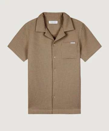 Chemise M.C En Coton Gaufré Beige Foncé MAISON LABICHE