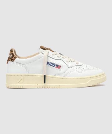 Baskets Médalist En Cuir Lisse Blanc Imprimé Dos Léopard AUTRY